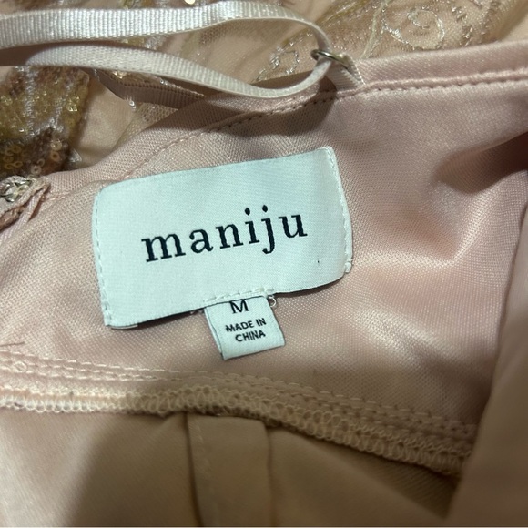 Maniju Dress Blush Embroidered Sequin Faux Wrap Fairycore Mini - Picture 7 of 9